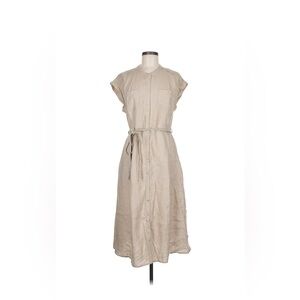 Monsoon 100% Linen Midi Dress - Khaki (8)